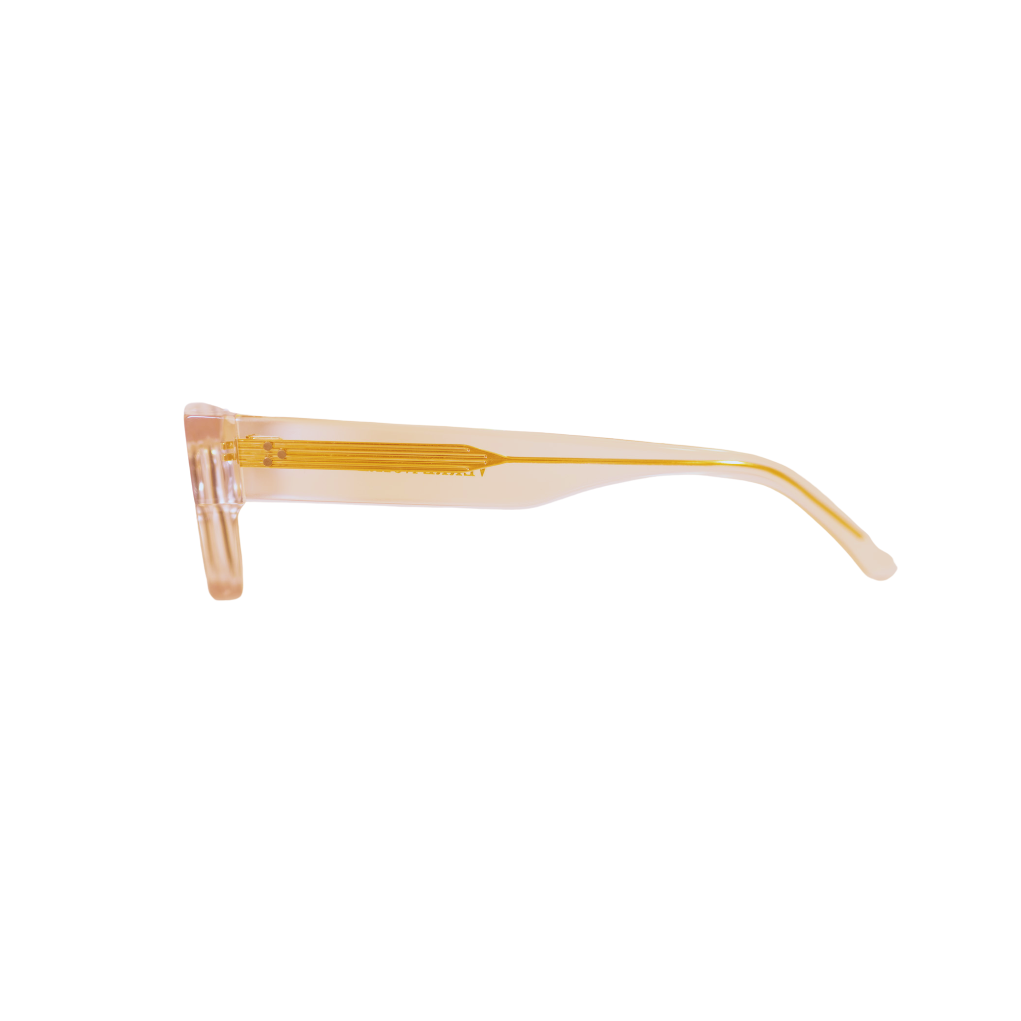 Side profile of Crystal Elite sunglasses showcasing gold-core arm design