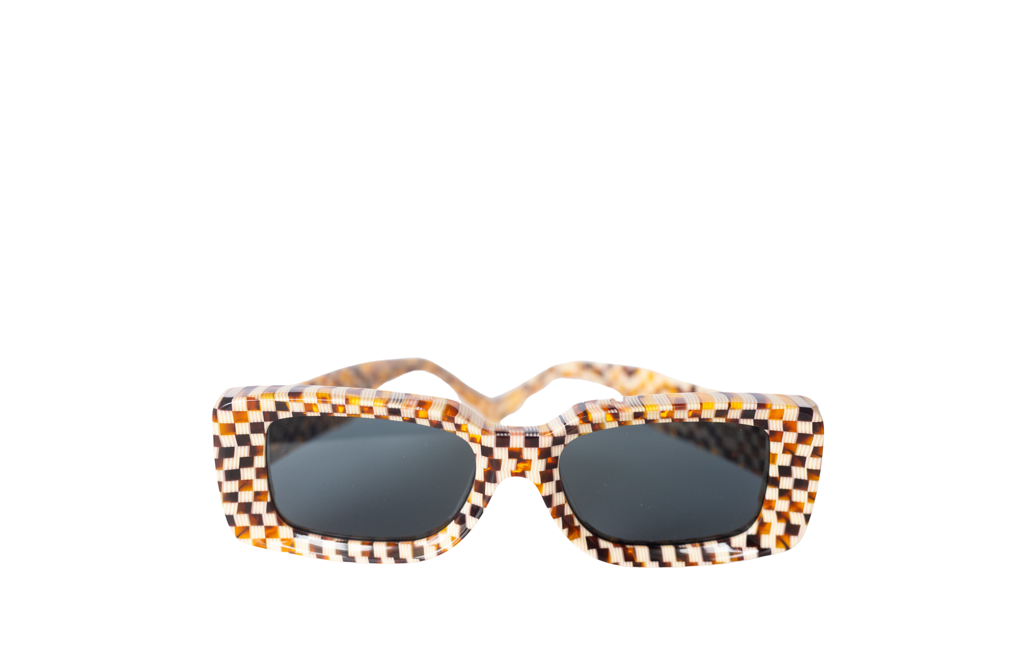 Orange checkerboard sunglasses front angle

