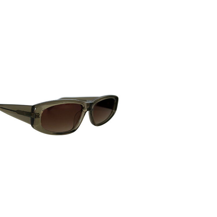 Angled side view showing lens shape and green acetate frame