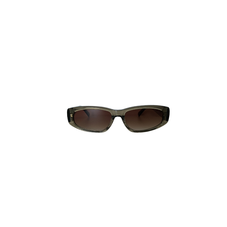 Front view of transparent olive green rectangle sunglasses