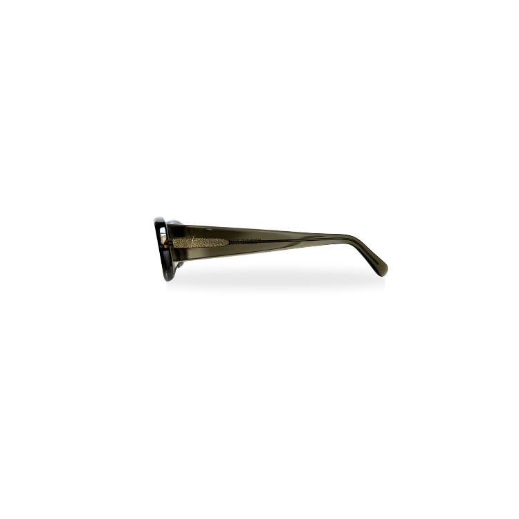 Left-side angle of polarized olive green sunglasses
